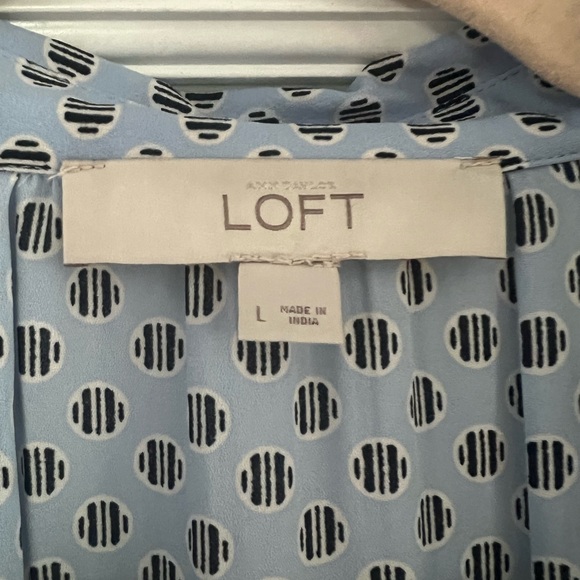 LOFT long sleeve vneck blouse, size large, blue/white - Picture 3 of 3